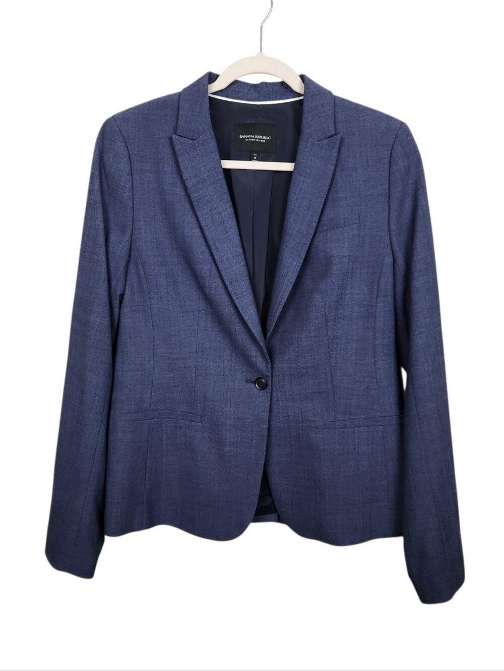 Banana Republic Classic Blazer Navy Blue Wool Blend Womens Size 8 Tall